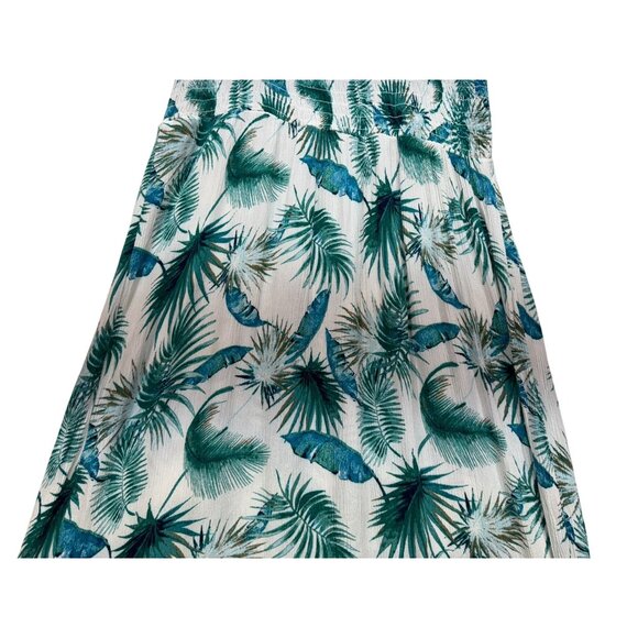 Knox Rose Womens Palm Print Midi Dress L White Green Strappy Smocked Bodice - Picture 13 of 14